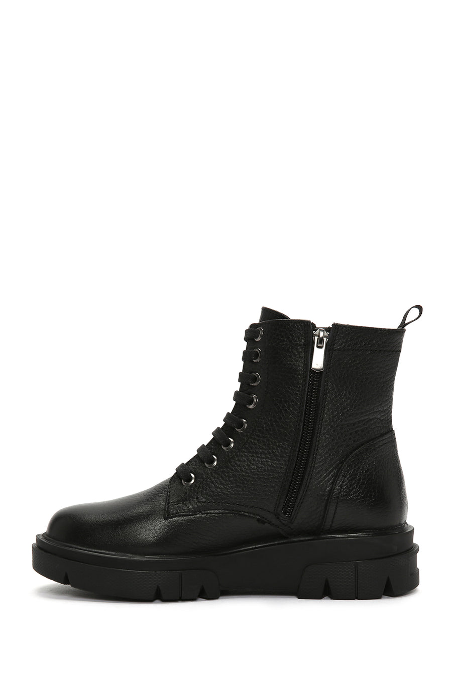 Women's Black Zippered Thick-Soled Leather Boots