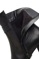Women's Black Zippered Thick Heeled Leather Boot | Derimod