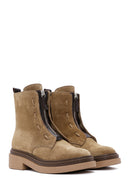 Women's Brown Zippered Suede Leather Boots | Derimod