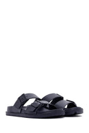 Men's Navy Blue Double Buckle Slippers | Derimod