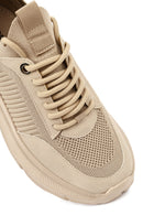 Derimod Zero Women Beige Lace-Up Thick-Soled Fabric Sneaker | Derimod