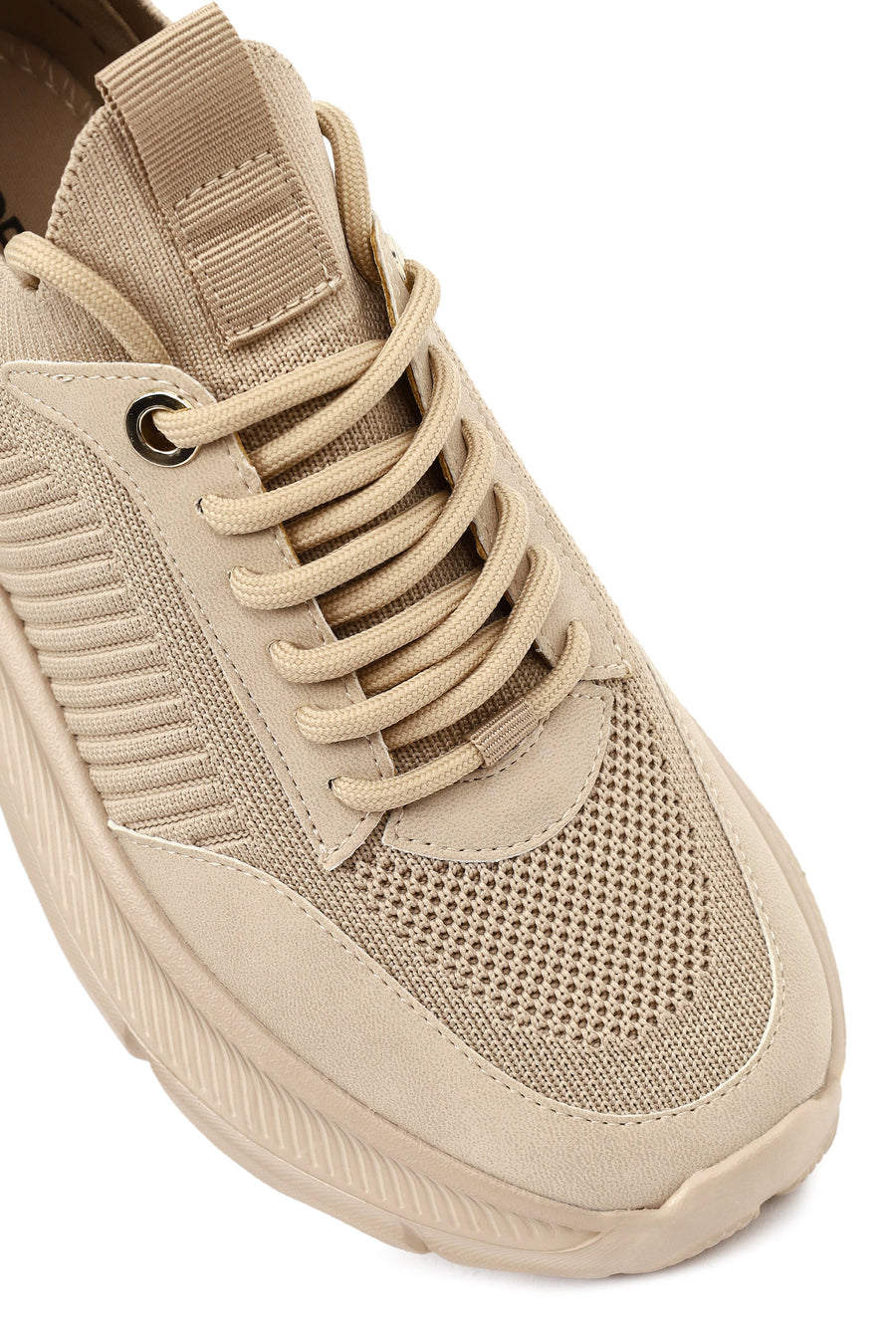 Derimod Zero Women Beige Lace-Up Thick-Soled Fabric Sneaker