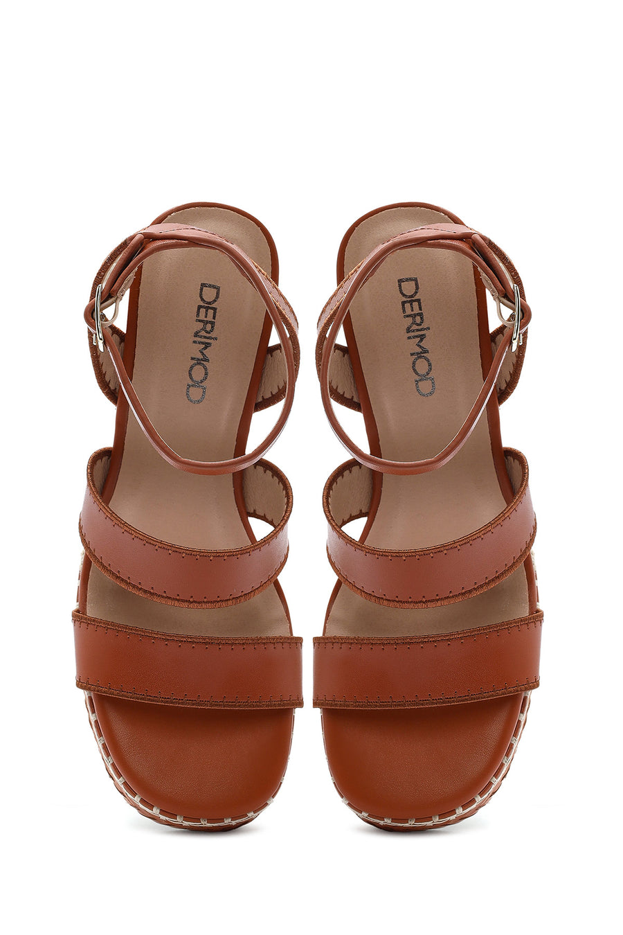 Women's Tan Ankle Buckle Wedge Heel Espadrille Sandals