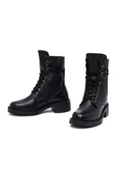 Women's Black Zippered Lace-Up Leather Ankle Boots | Derimod