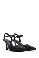 Women's Black Ankle Buckle Braided Thin Heeled Shoes | Derimod