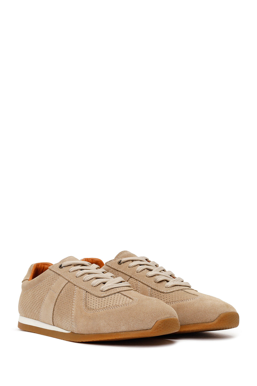 Erkek Bej Bağcıklı Süet Deri Sneaker