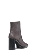 Geox Women's Grey Teulada Zippered Thick Heel Leather Boots | Derimod