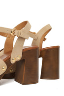 Woman Beige Buckled Ankle Platform Chunky High-Heel Suede Sandals | Derimod