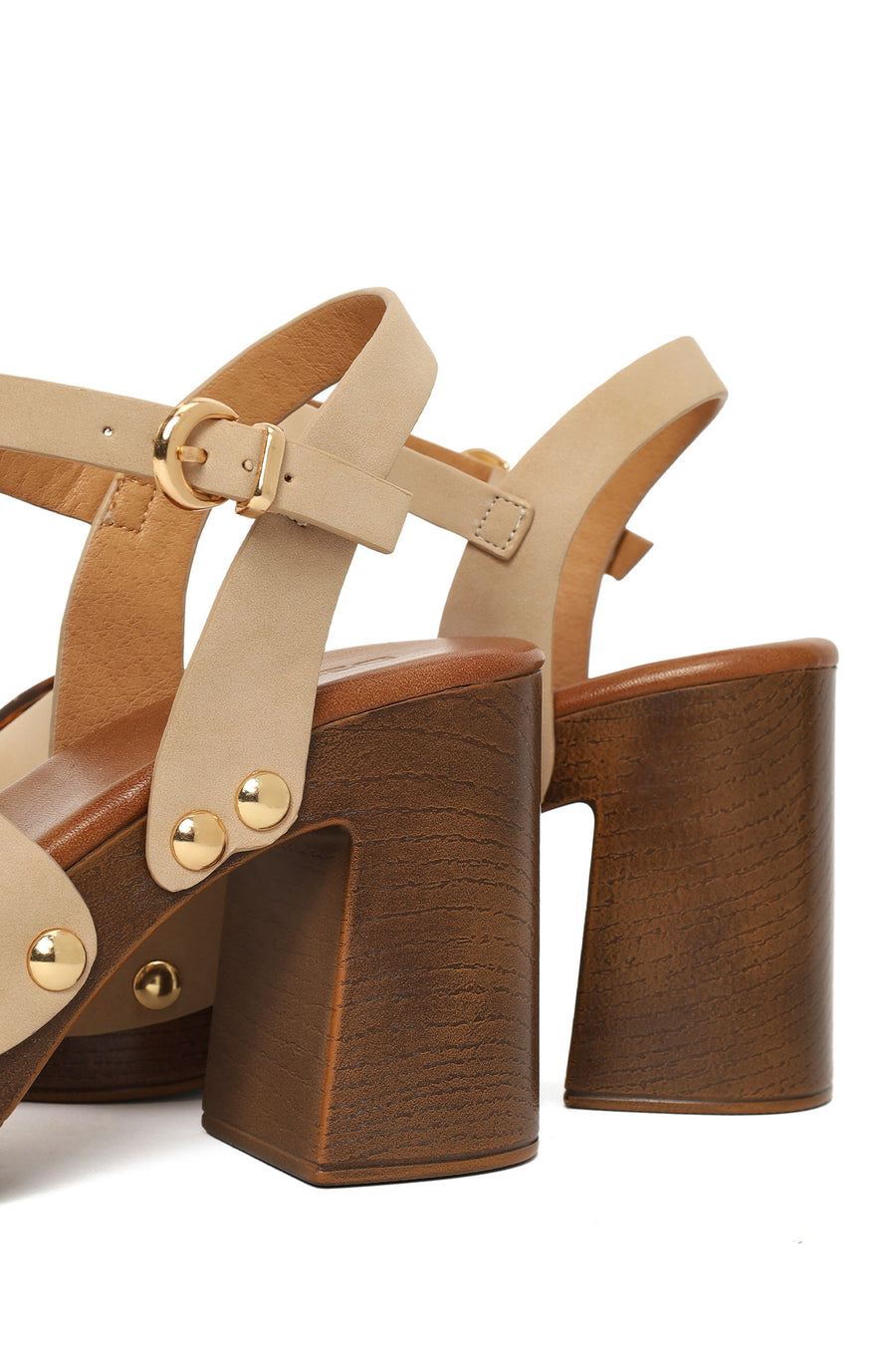 Woman Beige Buckled Ankle Platform Chunky High-Heel Suede Sandals