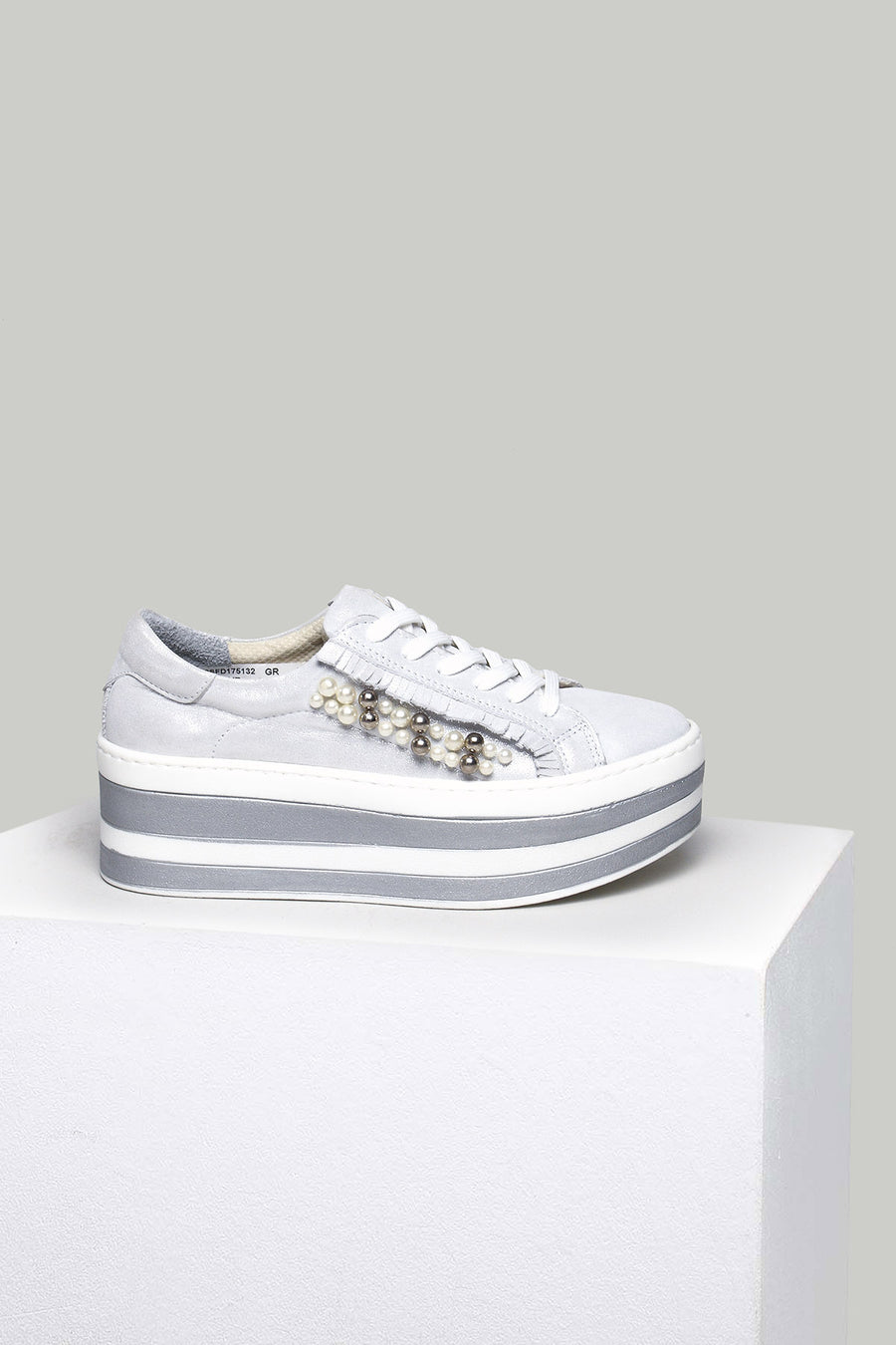 Silver High-Sole Women's Leather Sneaker