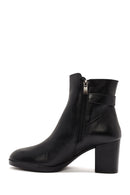 Woman Black Zippered Chunky Heels Leather Boat | Derimod