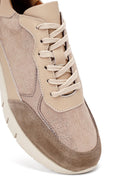 Woman Mink Laced Thick Sole Leather Sneakers | Derimod