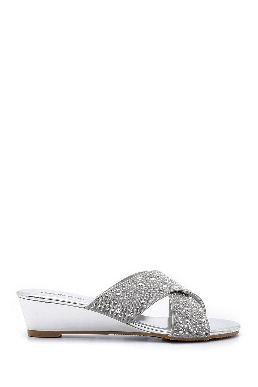 Women's Gray Stone Wedge Heel Open-Back Slippers 20SFE200526 | Derimod