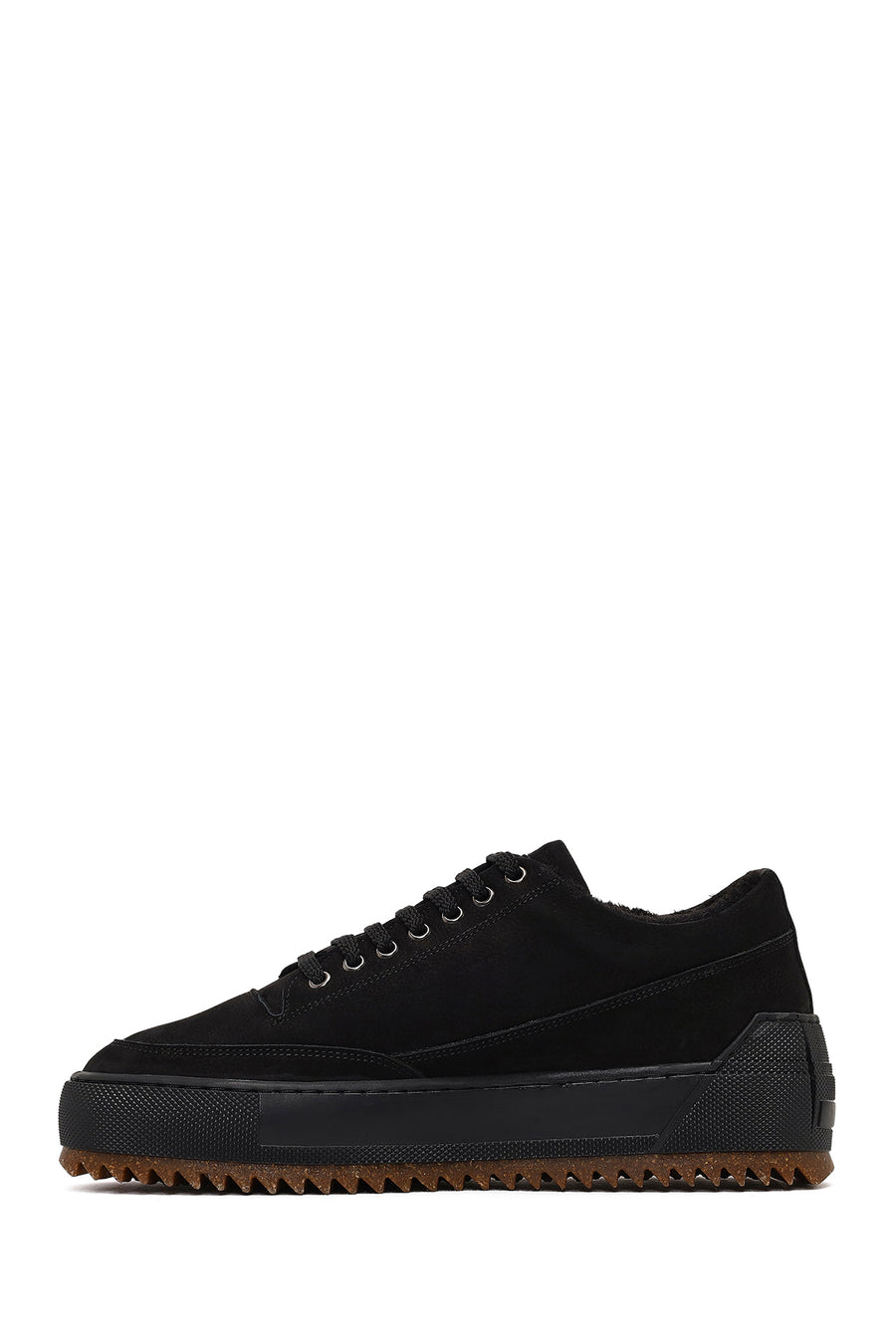 Erkek Siyah Bağcıklı Kalın Tabanlı Nubuk Deri Sneaker