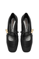 Women's Black Buckle Detailed Leather Ballerinas | Derimod