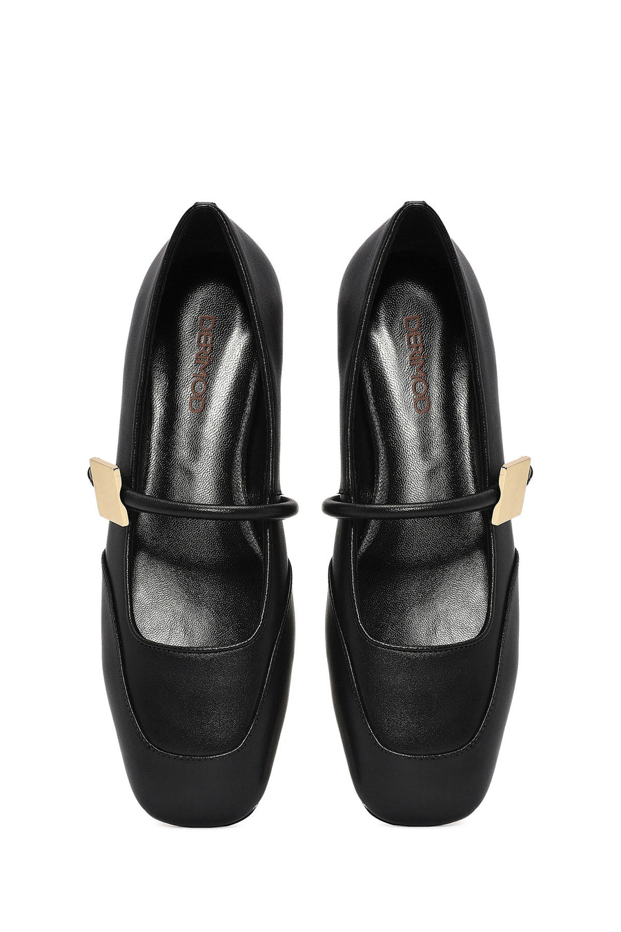 Women's Black Buckle Detailed Leather Ballerinas