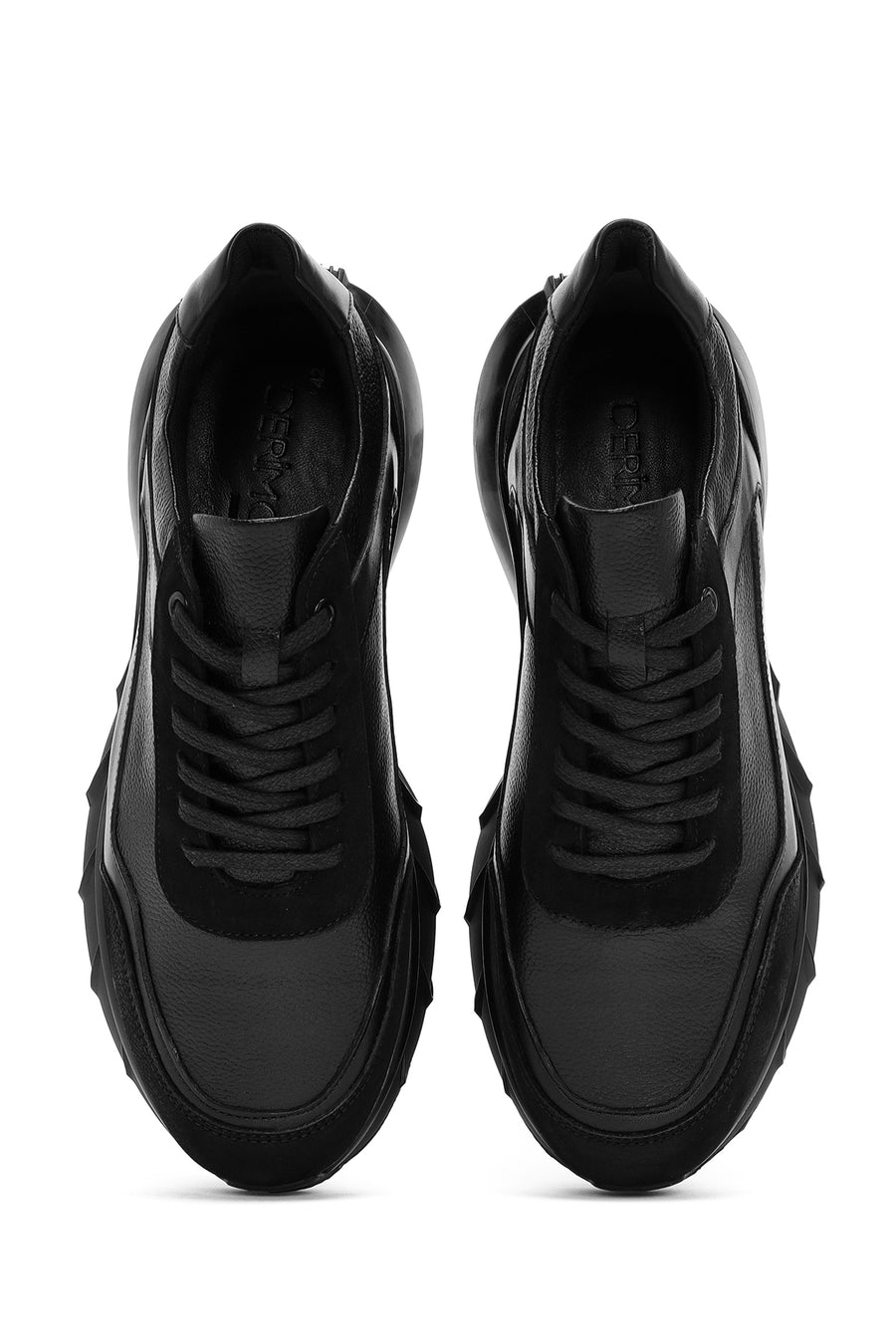Men's Black Lace-up Thick-Sole Leather Casual Sneaker