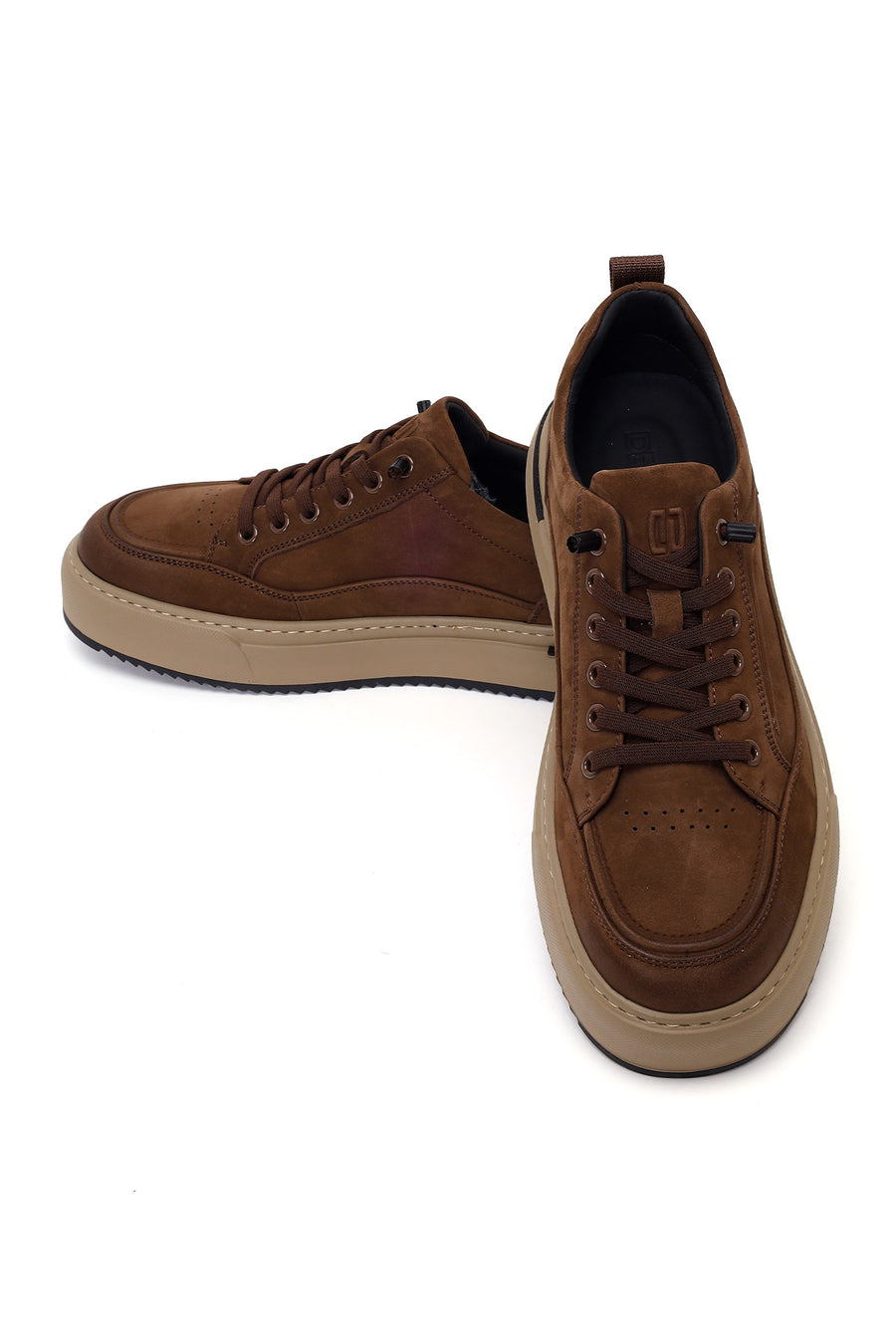Erkek Kahverengi Bağcıklı Kalın Tabanlı Nubuk Deri Sneaker