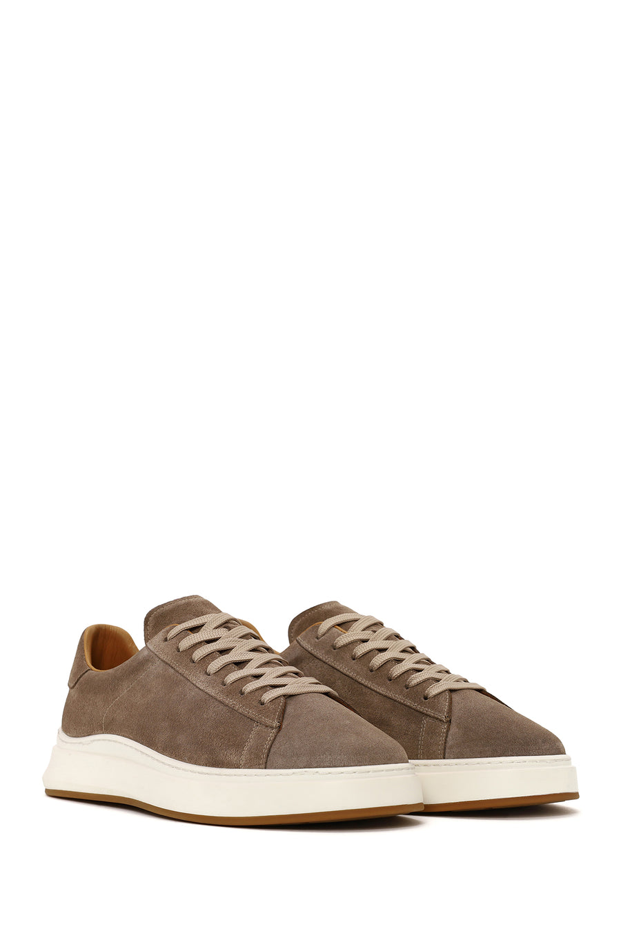 Male Beige Lace-Up Thick-Soled Suede Leather Sneaker