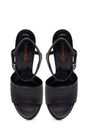 Women's Black Ankle Buckle Platform High Thick Heel Leather Sandals | Derimod