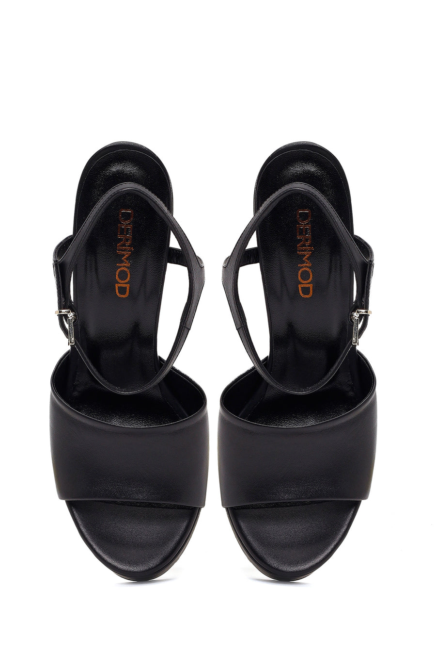 Women's Black Ankle Buckle Platform High Thick Heel Leather Sandals