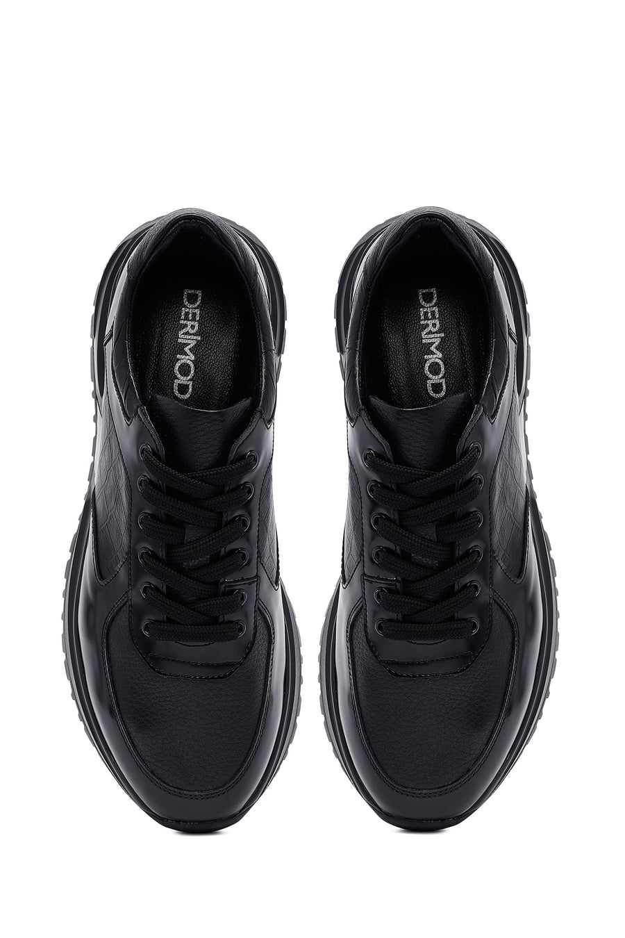 Men's Black Lace-Up Leather Casual Sneakers