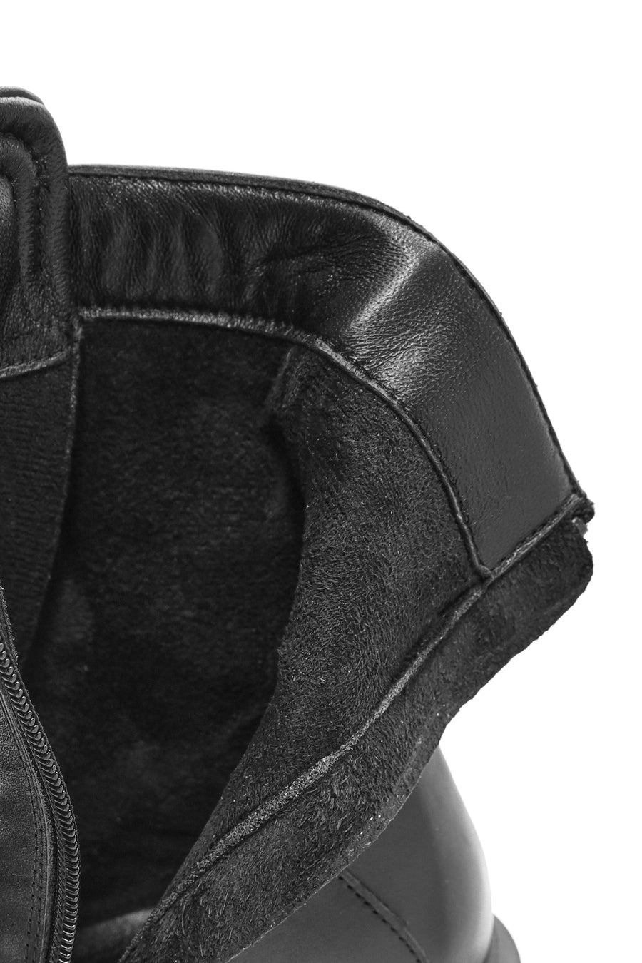Woman Black Zip Closure Leather Combat Boots