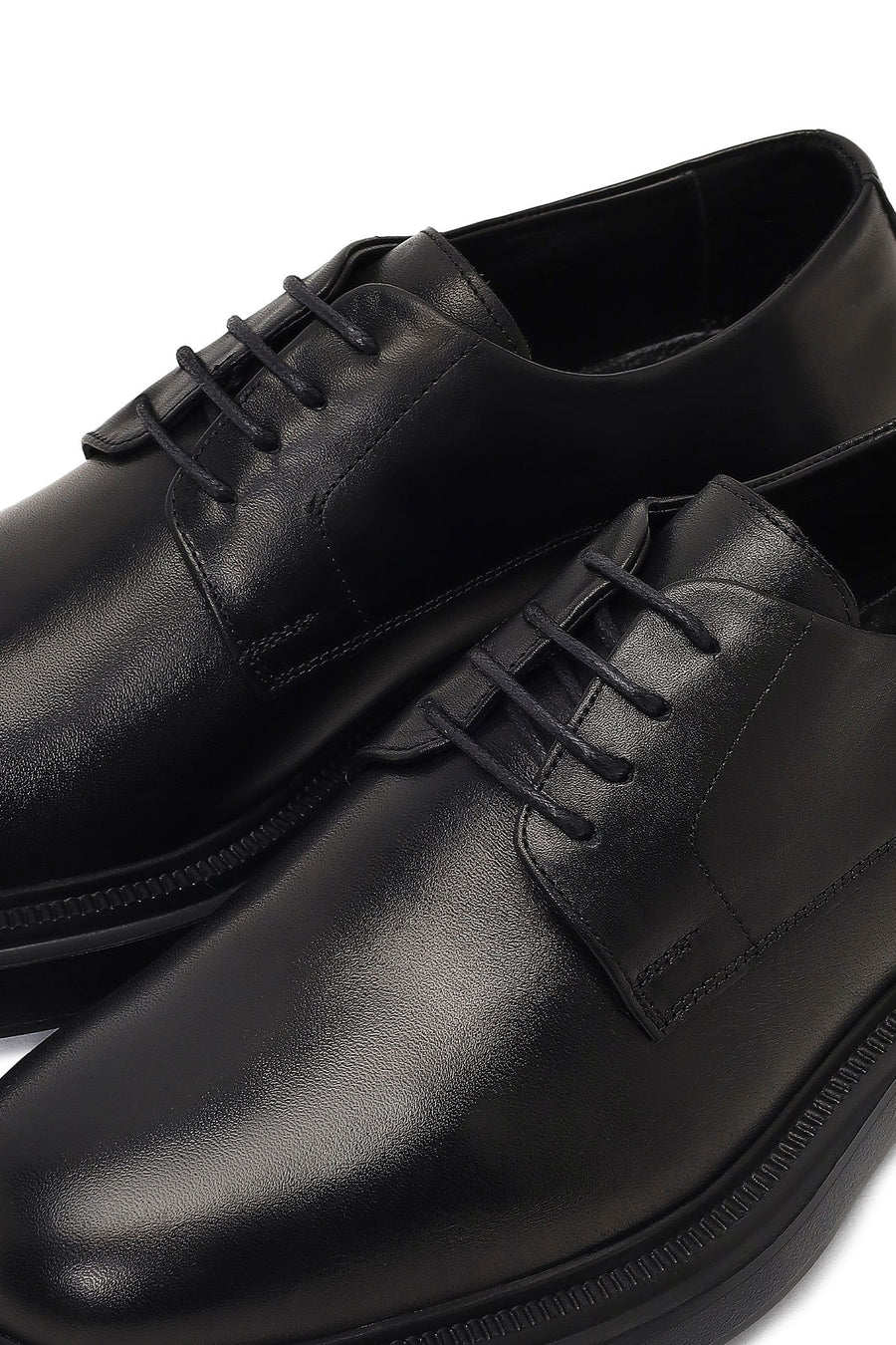 Men's Black Lace-Up Thick-Soled Leather Casual Shoe
