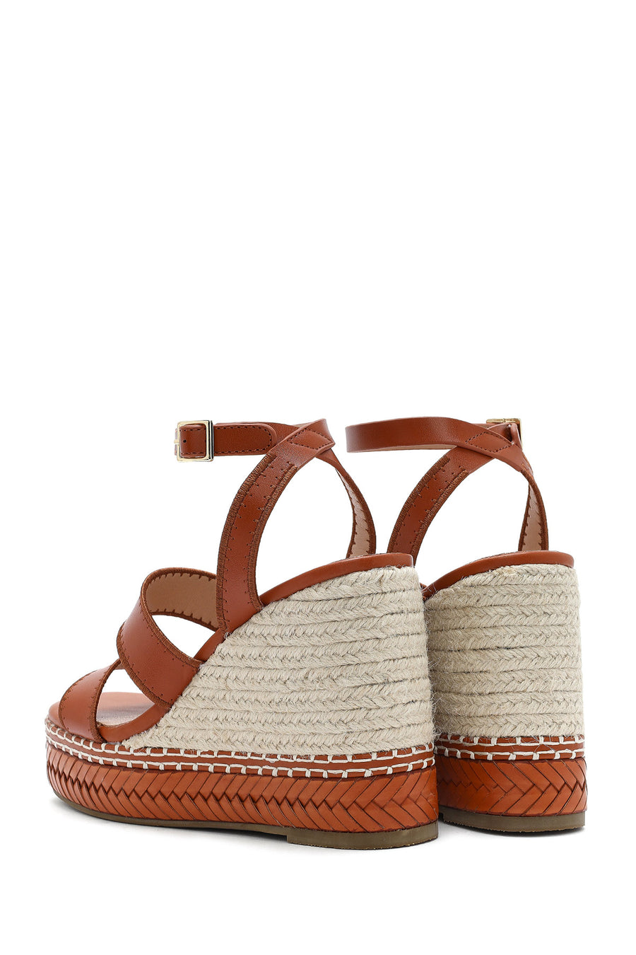 Women's Tan Ankle Buckle Wedge Heel Espadrille Sandals
