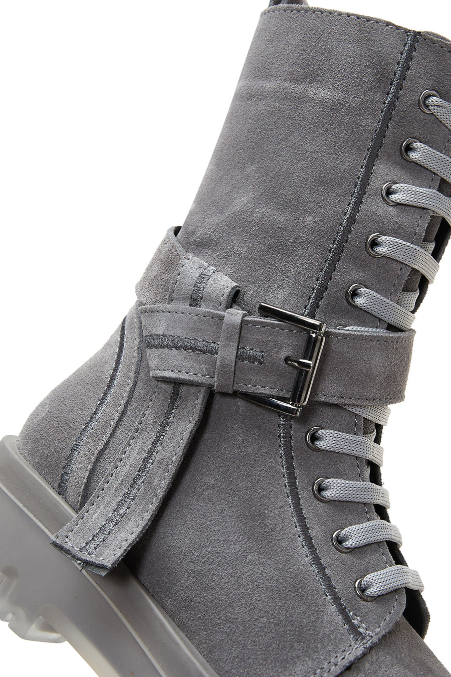 Women's Gray Suede Leather Buckle Flat Boots