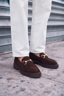 Kadın Kahverengi Tokalı Süet Deri Maskülen Loafer | Derimod