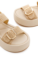 Women's Beige Double Buckle Thick-Soled Braided Sandals | Derimod