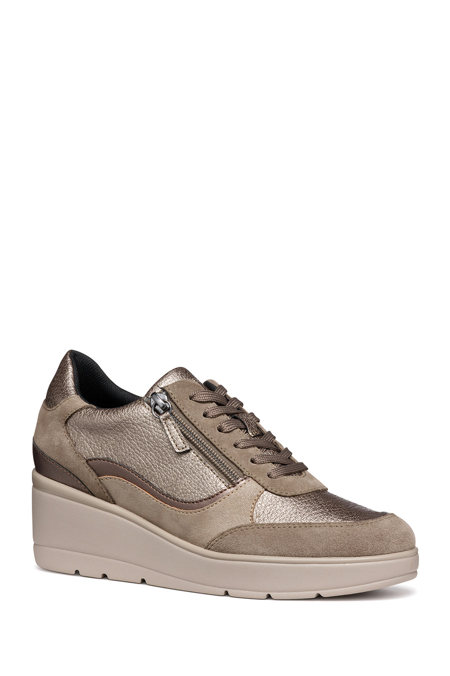 Geox Women's Mink Ilde Taup Lace-Up Thick-Soled Sneaker