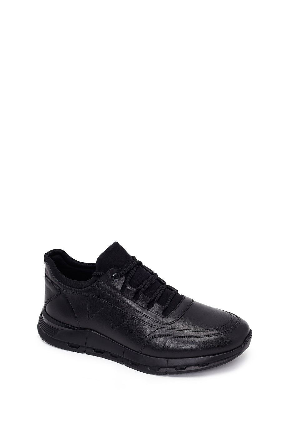 Erkek Siyah Bağcıklı Deri Casual Sneaker