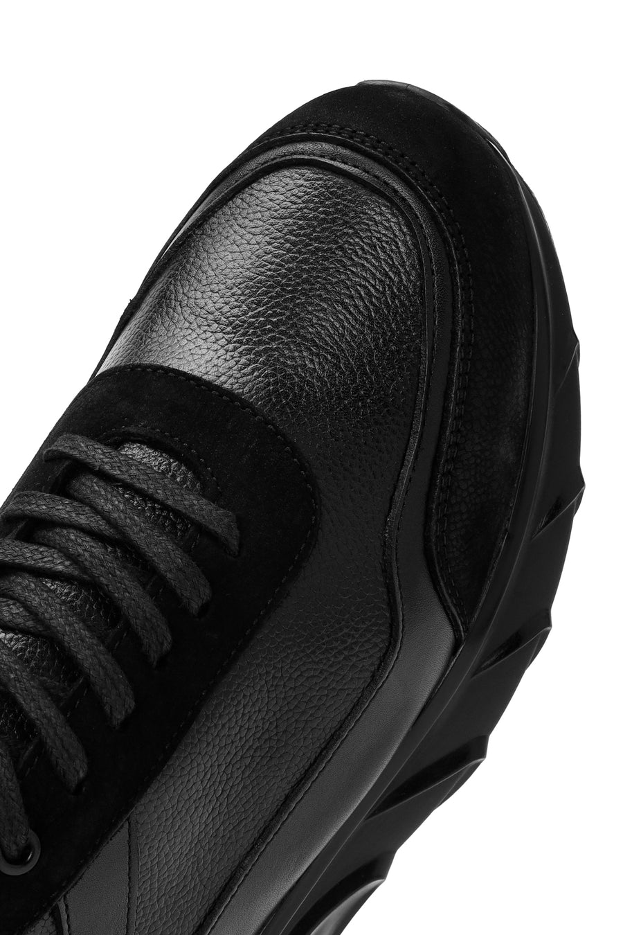 Men's Black Lace-up Thick-Sole Leather Casual Sneaker
