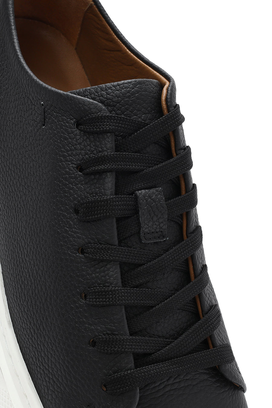 Men's Black Lace-up Thick-Sole Leather Sneaker