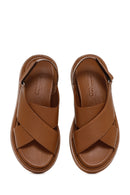 Women's Tan Strap Leather Comfort Sandals | Derimod