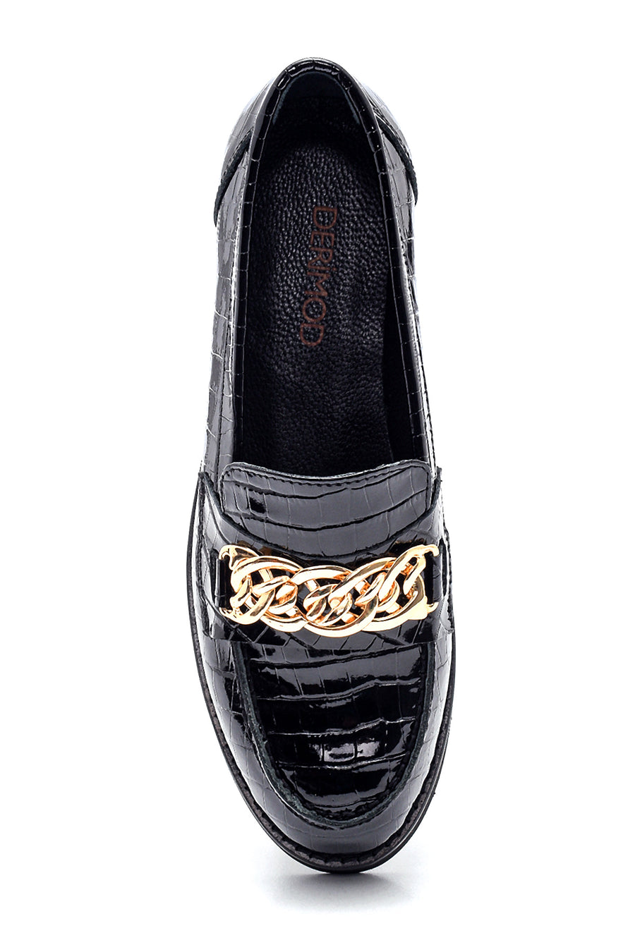 Kadın Deri Zincirli Kroko Loafer