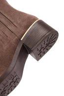 Woman Mink Zip Closure Short Thick Heeled Suede Boots | Derimod