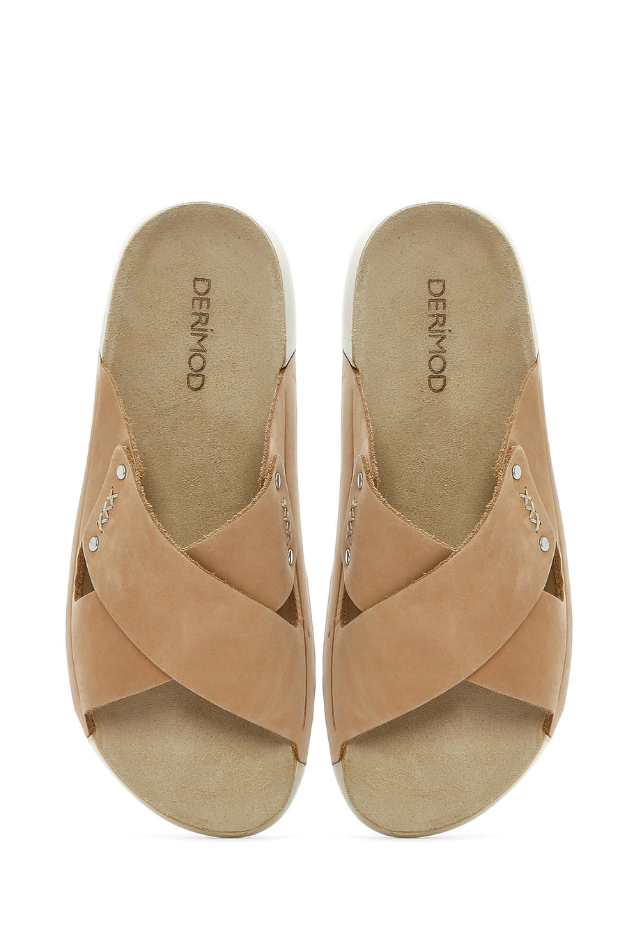 Women's Beige Nubuck Leather Comfort Slippers