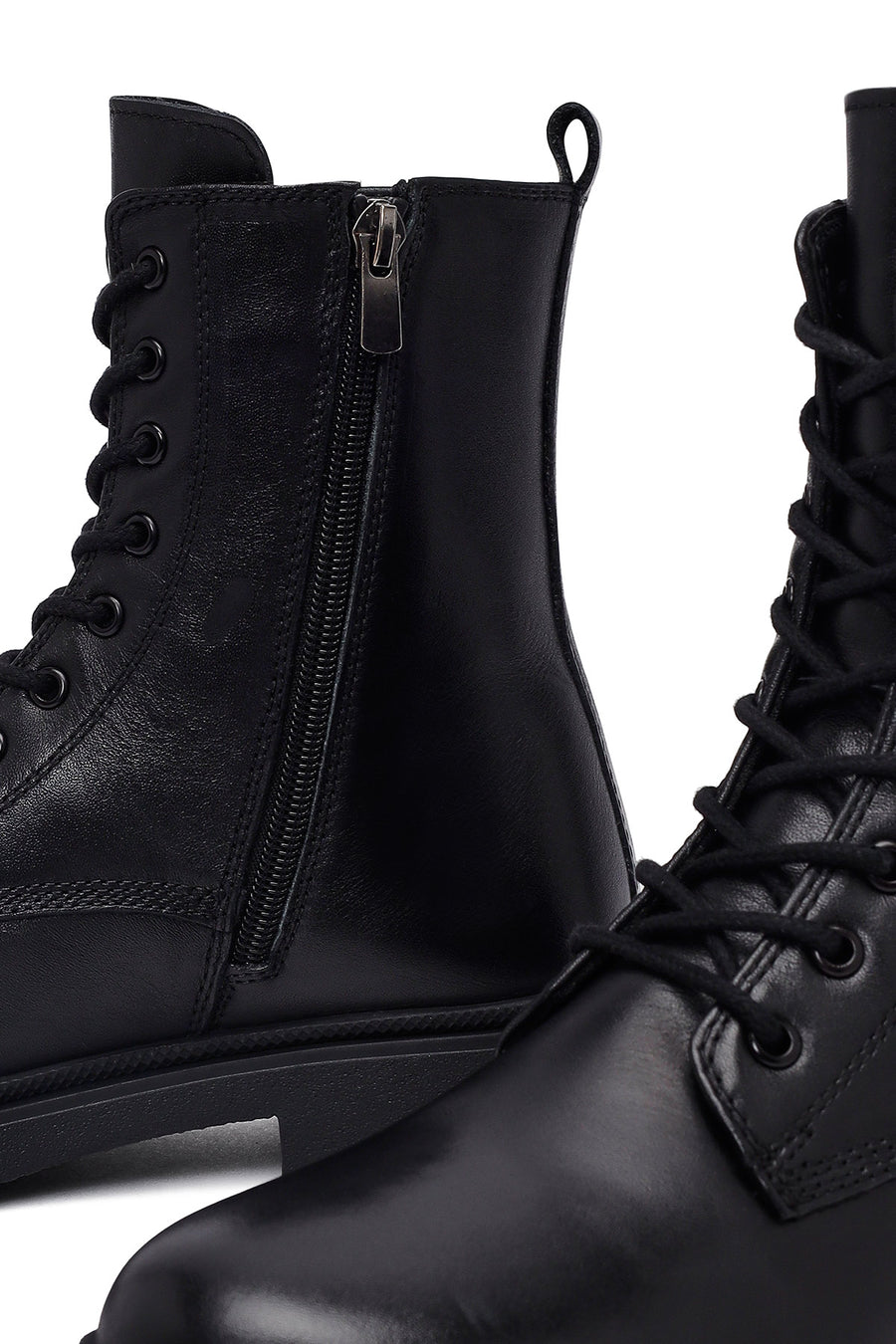 Women's Black Zippered Thick-Soled Leather Ankle Boots