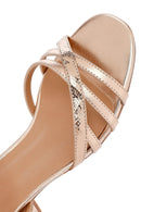 Women's Pink Metallic Chunky Heel Sandals with Ankle Buckle | Derimod