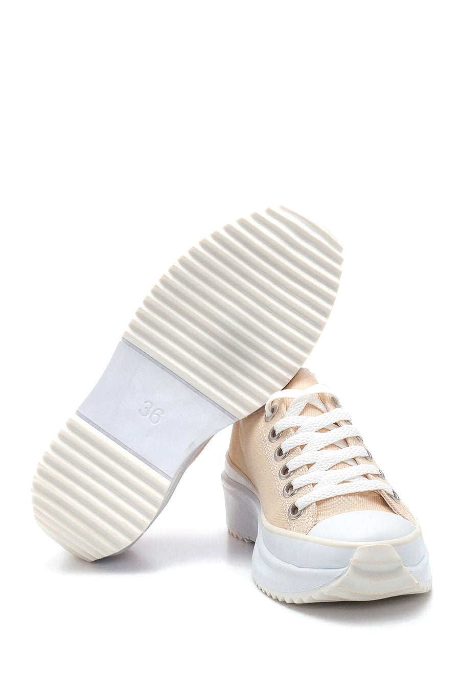 Kadın Bej Kalın Tabanlı Kumaş Sneaker
