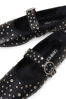 Women's Black Buckled Stoned Leather Ballerinas | Derimod