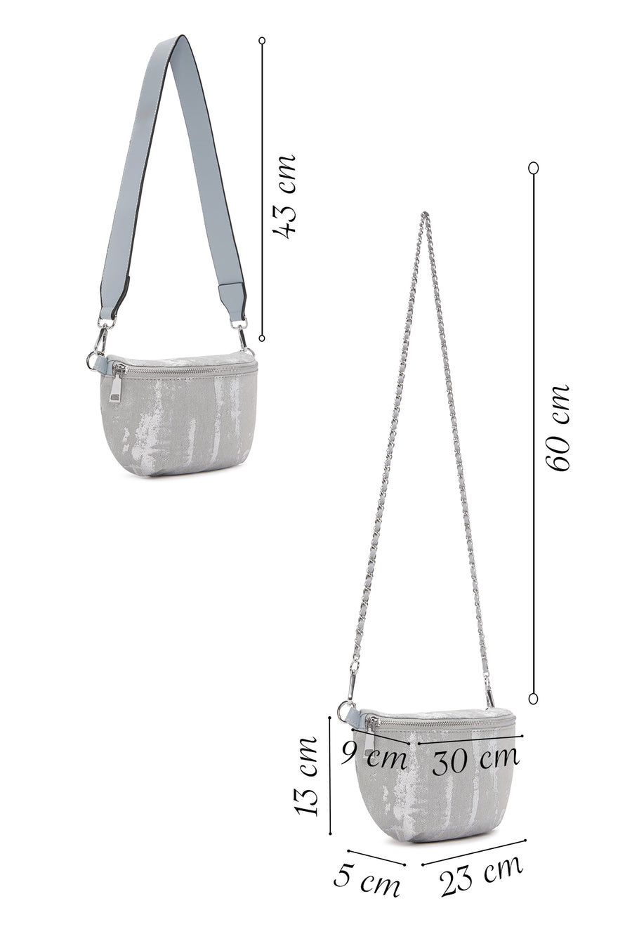 Women's Gray Long Strap Fabric Crossbody Bag