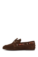Women's Brown Suede Leather Loafer with Accessory Details | Derimod