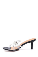 Women's Black Transparent Stone Heeled Slippers | Derimod