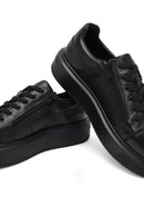 Men's Black Lace-Up Thick-Soled Leather Sneaker | Derimod