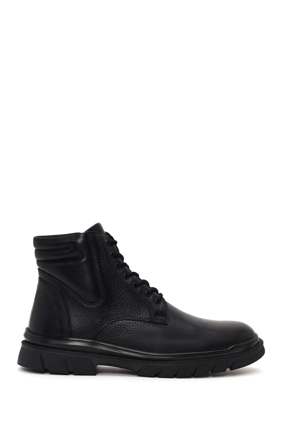 Male Black Zip Closure Leather Combat Boots WM650010DF | Derimod