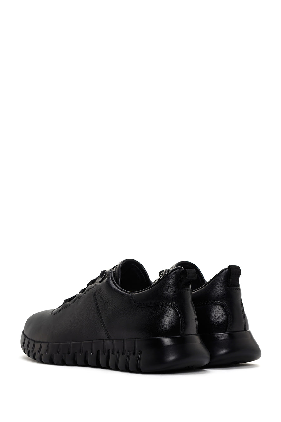 Erkek Siyah Bağcıklı Deri Sneaker